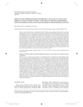 Impacts of Free-Ranging Domestic Cats (Felis Catus) on Birds in the United States: a Review of Recent Research with Conservation and Management Recommendations