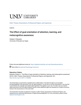 The Effect of Goal Orientation of Attention, Learning, and Metacognitive Awareness