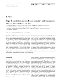 Review Type II Restriction Endonucleases