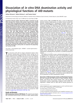 Dissociation of in Vitro DNA Deamination Activity and Physiological Functions of AID Mutants