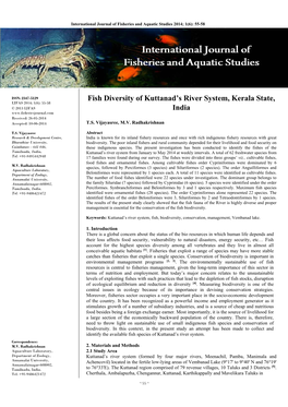 Fish Diversity of Kuttanad's River System, Kerala State, India