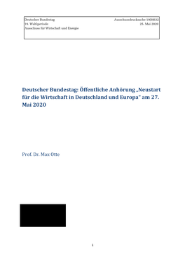 Öffentliche Anhörung „Neustart Für Die Wirtschaft in Deutschland Und Europa“ Am 27