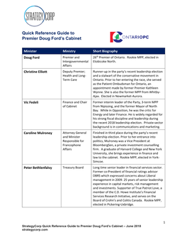 Quick Reference Guide to Premier Doug Ford's Cabinet