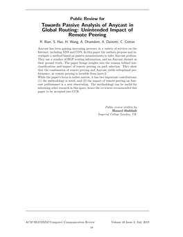 Towards Passive Analysis of Anycast in Global Routing: Unintended Impact of Remote Peering R