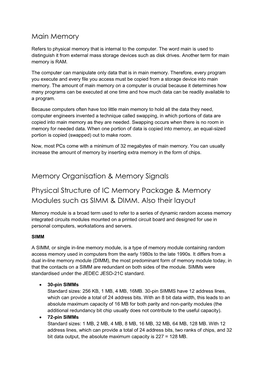 Main Memory Memory Organisation & Memory Signals Physical Structure