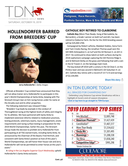 Hollendorfer Barred from Breeders=