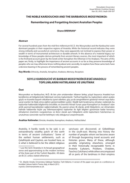 THE NOBLE KARDOUCHOI and the BARBAROUS MOSSYNOIKOI: Remembering and Forgetting Ancient Anatolian Peoples