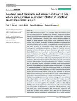 Breathing Circuit Compliance and Accuracy of Displayed Tidal Volume During Pressure-Controlled Ventilation of Infants: a Quality Improvement Project