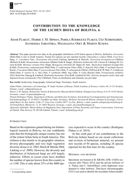 Contribution to the Knowledge of the Lichen Biota of Bolivia