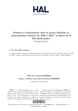 Femmes Et Militantisme Dans La Presse Féminine Et Avant-Gardiste Chinoise De 1898 À 1927: La Figure De La Révolutionnaire