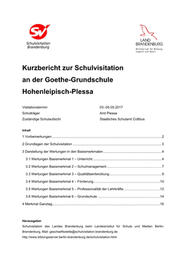 Kurzbericht Zur Schulvisitation an Der Goethe-Grundschule Hohenleipisch-Plessa