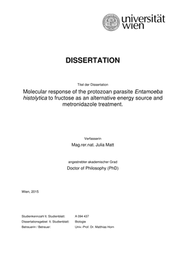 Entamoeba Histolytica to Fructose As an Alternative Energy Source and Metronidazole Treatment