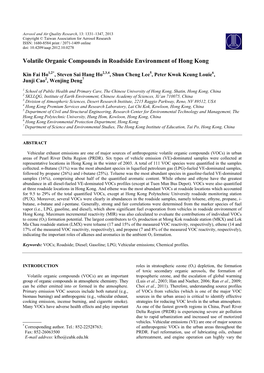 Volatile Organic Compounds in Roadside Environment of Hong Kong