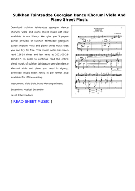 Sulkhan Tsintsadze Georgian Dance Khorumi Viola and Piano Sheet Music