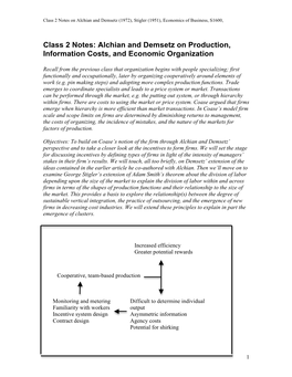 Class 2 Notes: Alchian and Demsetz on Production, Information Costs, and Economic Organization