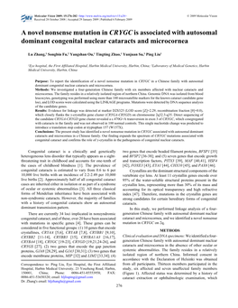 A Novel Nonsense Mutation in CRYGC Is Associated with Autosomal Dominant Congenital Nuclear Cataracts and Microcornea