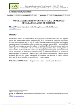 Programación Radiofónica En Cuba. Un Modelo Singular En La Era De Internet