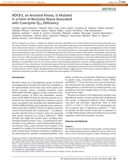 ARTICLE ADCK3, an Ancestral Kinase, Is Mutated in a Form Of