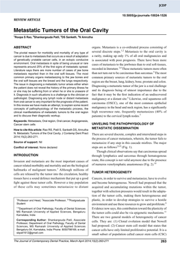 Metastatic Tumors of the Oral Cavity Review Article