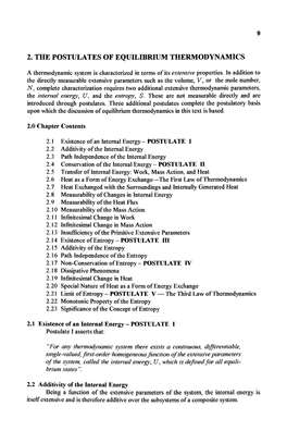 2. the Postulates of Equilibrium Thermodynamics