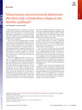 Teleconnections and Environmental Determinism: Was There Really a Climate-Driven Collapse at Late Neolithic Atalh Y K?