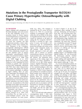 Mutations in the Prostaglandin Transporter SLCO2A1 Cause Primary Hypertrophic Osteoarthropathy with Digital Clubbing