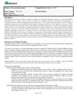 Beovu (Brolucizumab) Original Effective Date: Q1 2020