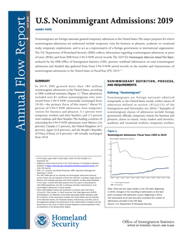 US Nonimmigrant Admissions: 2019