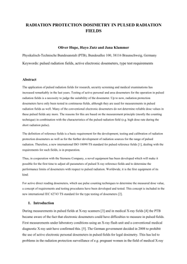 Radiation Protection Dosimetry in Pulsed Radiation Fields