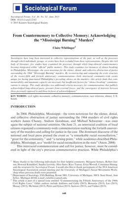 From Countermemory to Collective Memory: Acknowledging the “Mississippi Burning” Murders1