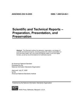 ANSI/NISO Z39.18-2005, Scientific and Technical Reports – Preparation, Presentation and Preservation