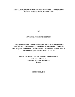 A Linguistic Study of the Themes, Functions and Aesthetic Devices of Selected Igbo Proverbs