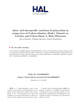 And Interspecific Variations of Polycyclism in Young Trees of Cedrus Atlantica (Endl.) Manetti Ex