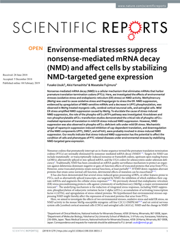 Environmental Stresses Suppress Nonsense-Mediated Mrna Decay