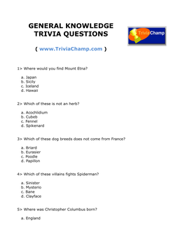 General Knowledge Trivia Questions