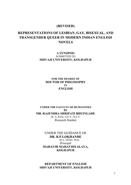 Representations of Lesbian, Gay, Bisexual, and Transgender Queer in Modern Indian English Novels