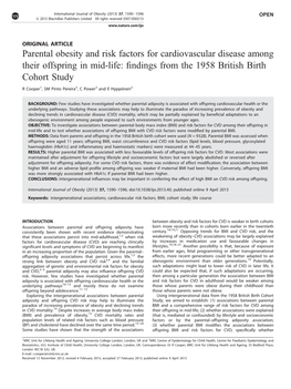 Parental Obesity and Risk Factors for Cardiovascular Disease Among Their Offspring in Mid-Life: ﬁndings from the 1958 British Birth Cohort Study