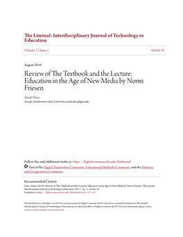 Review of the Textbook and the Lecture: Education in the Age of New Media by Norm Friesen