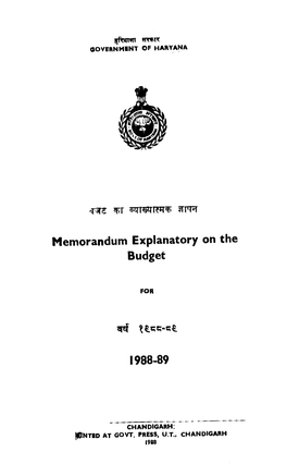 Memorandum Explanatory on the Budget