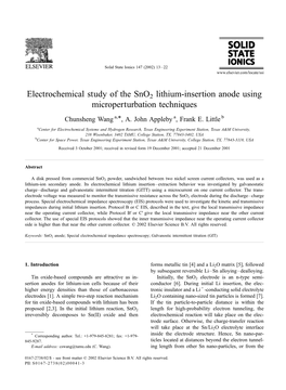 Electrochemical Study of the Sno2 Lithium-Insertion Anode Using Microperturbation Techniques