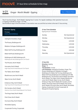 21 Bus Time Schedule & Line Route