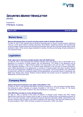 Market News Legislation Company News SECURITIES MARKET NEWS LETTER Weekly