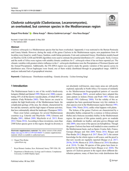 Cladonia Subturgida (Cladoniaceae, Lecanoromycetes), an Overlooked, but Common Species in the Mediterranean Region