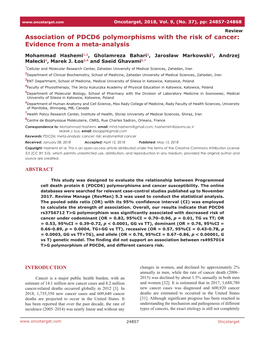 Association of PDCD6 Polymorphisms with the Risk of Cancer: Evidence from a Meta-Analysis