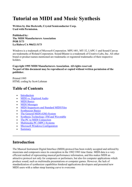 Tutorial on MIDI and Music Synthesis