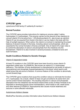 CYP27B1 Gene Cytochrome P450 Family 27 Subfamily B Member 1