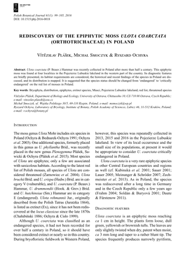 Rediscovery of the Epiphytic Moss Ulota Coarctata (Orthotrichaceae) in Poland