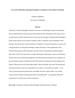 In Search of Liberalism: Ideological Traditions, Translations, and Troubles in Thailand