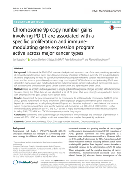 Chromosome 9P Copy Number Gains Involving PD-L1 Are Associated With