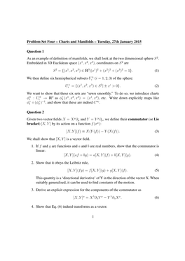 Charts and Manifolds – Tuesday, 27Th January 2015